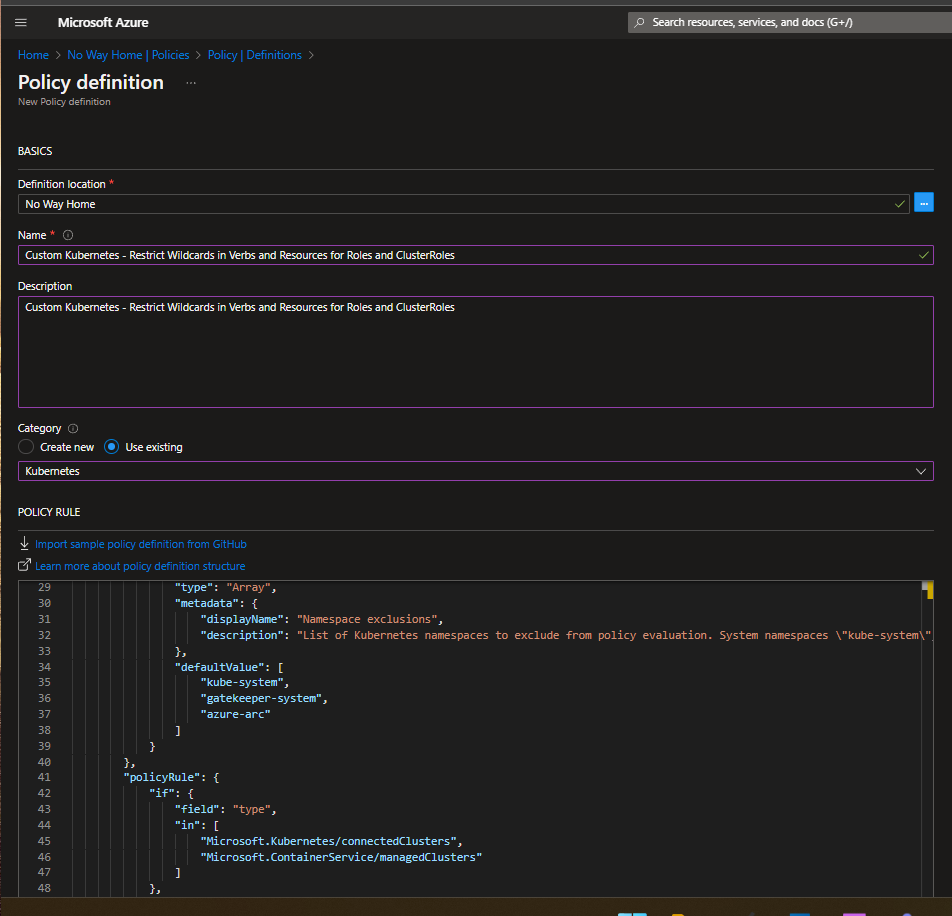 Azure Policy Custom Definition